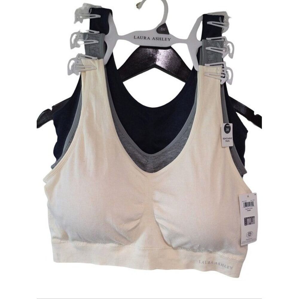 Laura Ashley 3pk Ribbed Active Athletic Lounge Comfy Sports Bras Bralettes 3X